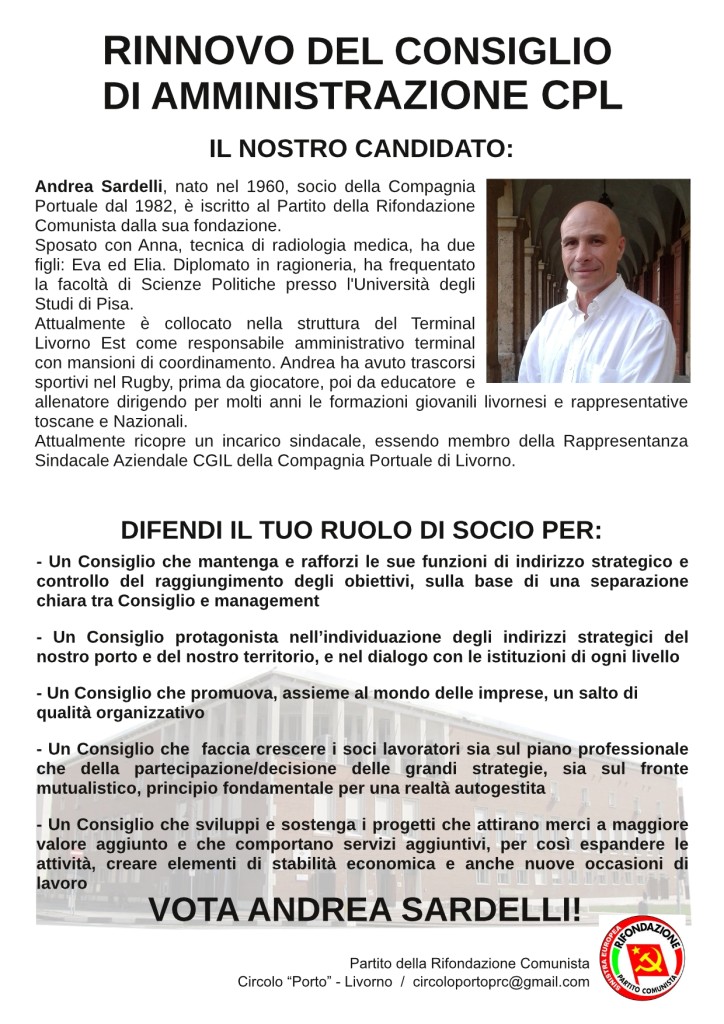 Al rinnovo del CdA della Compagnia Portuale, votiamo Andrea Sardelli!