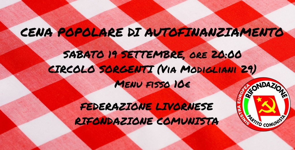 Cena popolare di autofinanziamento sabato 19 settembre 2015